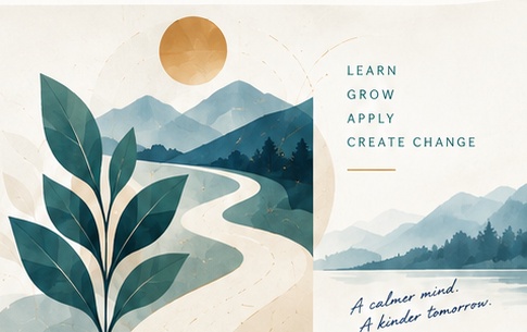 Editorial landscape illustration with leaves and a path